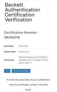 Ari Lehman signed Funko #01 w/quote (Friday the 13th) - Beckett COA