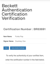Courtney Cox Signed Funko Pop #1649 "Monica Geller" Friends (Blue Ink) - Beckett COA