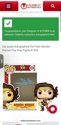 Gal Gadot Signed Funko Pop #1334 Wonder Woman (The Flash) - Celebrity Authentics COA