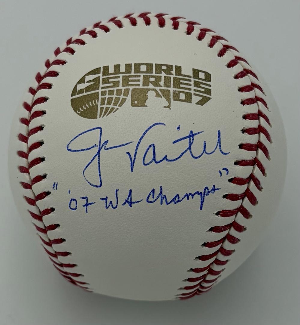 Jason Varitek signed 2007 World Series baseball w/inscription (Red Sox) - JSA COA