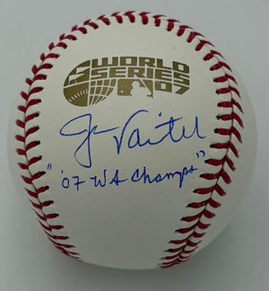 Jason Varitek signed 2007 World Series baseball w/inscription (Red Sox) - JSA COA