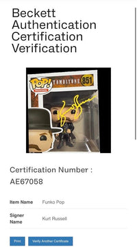 Kurt Russell Signed Funko Pop #851 Wyatt Earp Tombstone (Yellow Ink) - Beckett COA