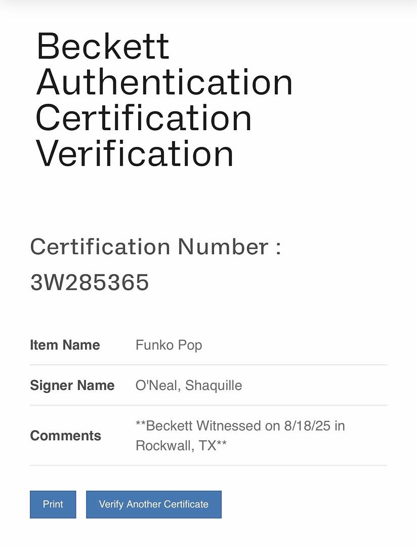 Shaquille O'Neal signed Lakers Funko Pop #208 - Beckett COA