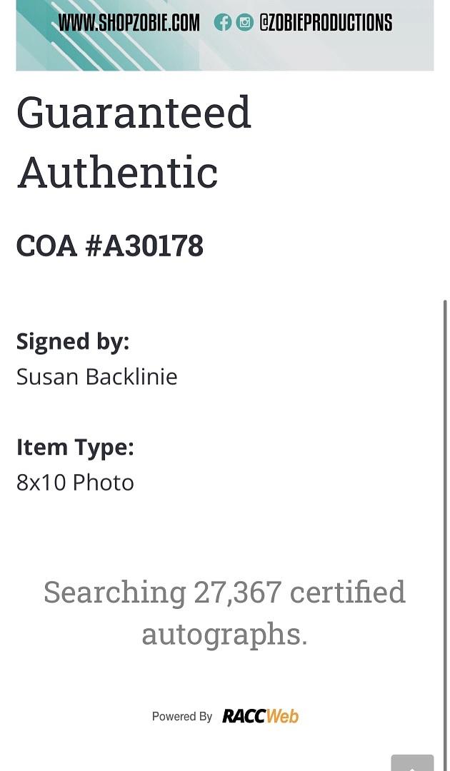 Susan Backlinie Signed 8x10 Photo (Jaws) Zobie COA