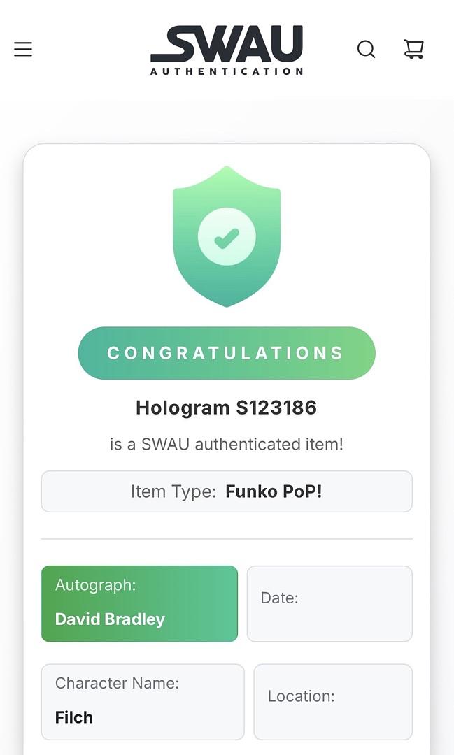 David Bradley Signed Funko Pop #101 Argus Filch (Harry Potter) w/character name - SWAU