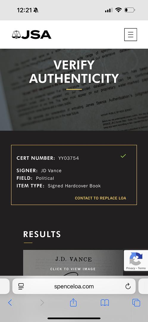 JD Vance (Vice-President) Signed "Hillbilly Elegy" Book #02