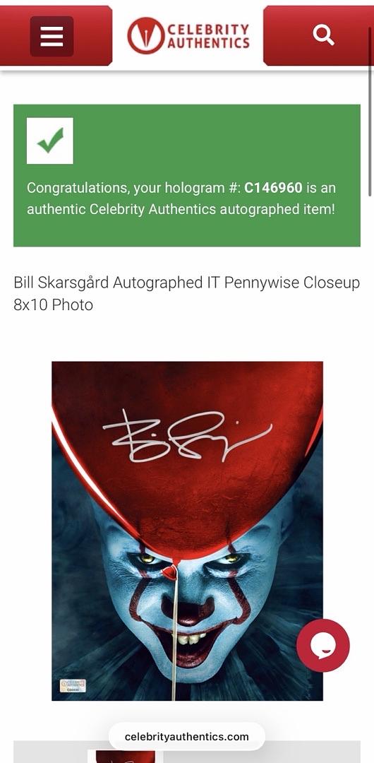 Bill Skarsgard signed (Stephen King's IT) 8x10 - Celebrity Authentics COA