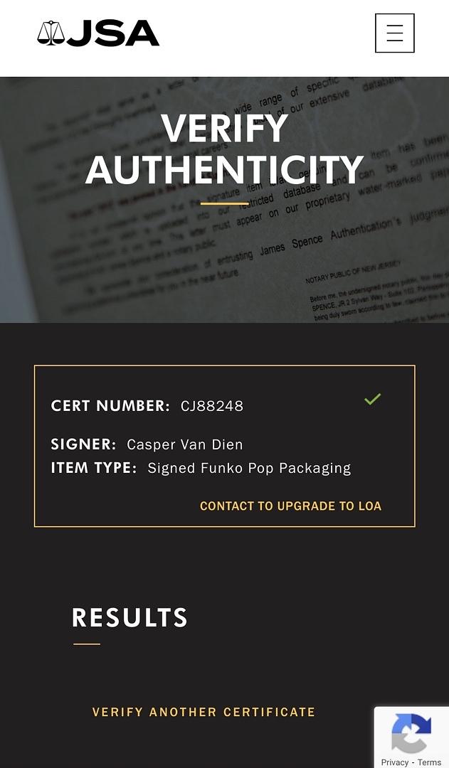 Casper VanDien signed "Johnny Rico" Funko #1047 (Starship Troopers) - JSA COA