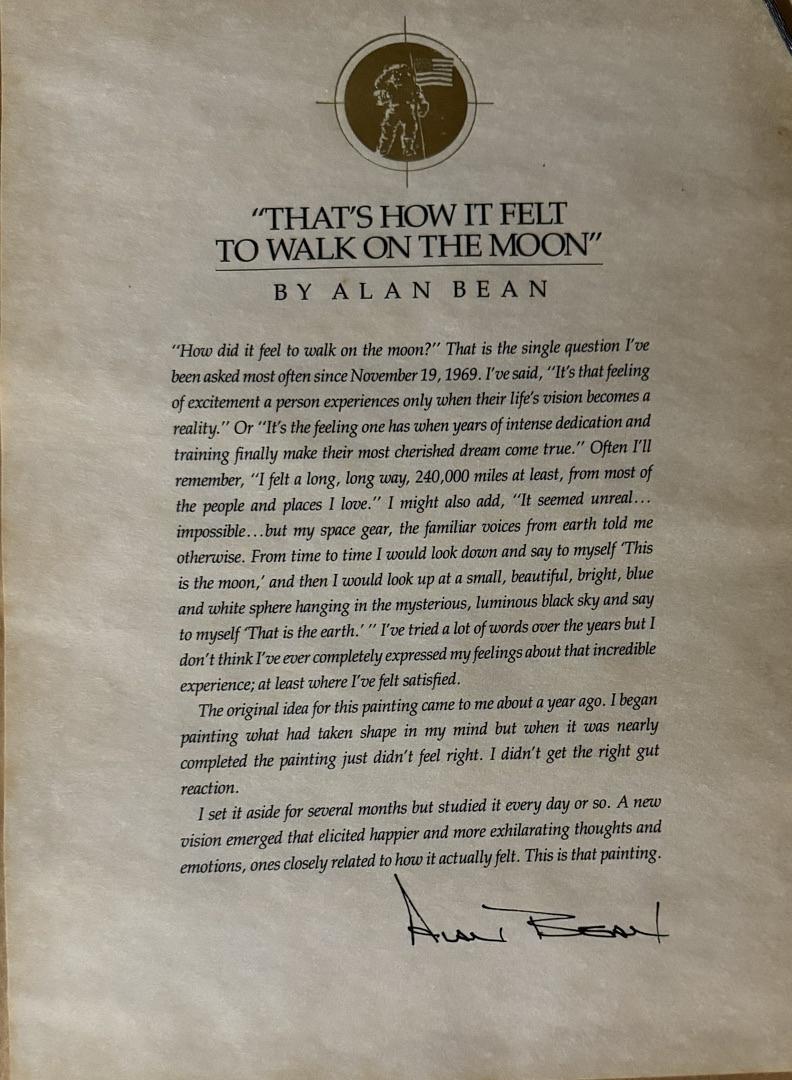 Alan Bean 36.5 X 27.5 signed limited edition lithograph (412/850) "That's How it Felt to Walk on the Moon"