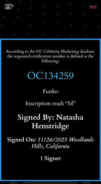 Natasha Henstridge signed "Sil" Funko #1906 (Species) - OC Celebrity Marketing COA