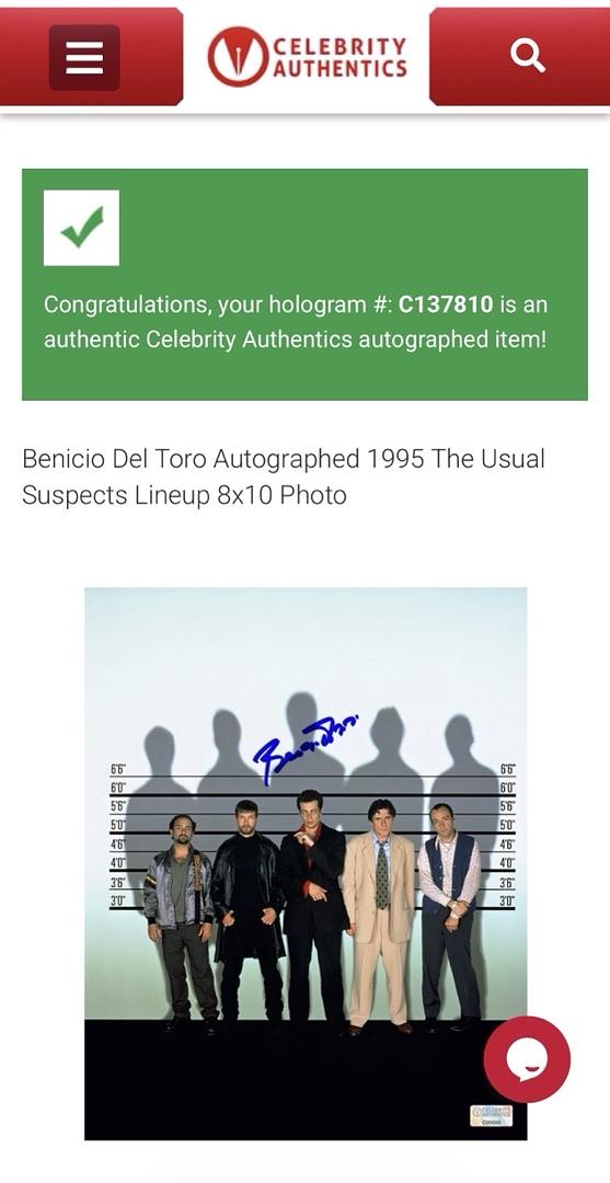 Benicio Del Toro signed 8x10 (The Usual Suspects) - Celebrity Authentics COA