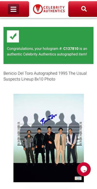 Benicio Del Toro signed 8x10 (The Usual Suspects) - Celebrity Authentics COA