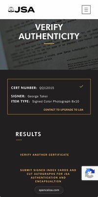 George Takei signed 8x10 (The Terror Infamy) - JSA COA