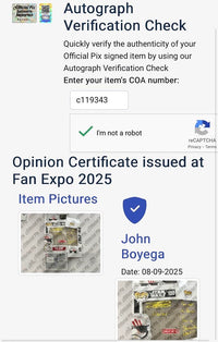 John Boyega signed "FN-2187" Funko Pop #100 w/character name and long quote - Official Pix COA