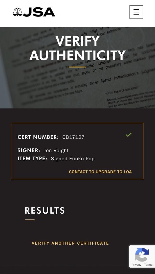 Jon Voight signed "Coach Kilmer" Funko #1868 - JSA COA