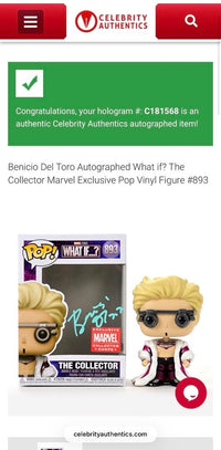 Benicio Del Toro Signed Funko Pop #893 The Collector (GOTG)  - Celebrity Authentics