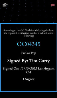 Tim Curry Signed Emperor Palpatine Funko #433 (Star Wars) - OC Celebrity Marketing COA