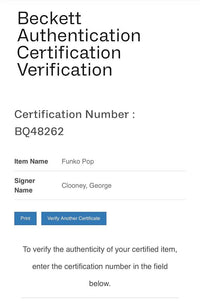 George Clooney Signed Funko Pop #314 Batman (Blue Ink) - Beckett COA