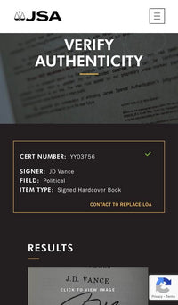JD Vance (Vice-President) Signed "Hillbilly Elegy" Book #01