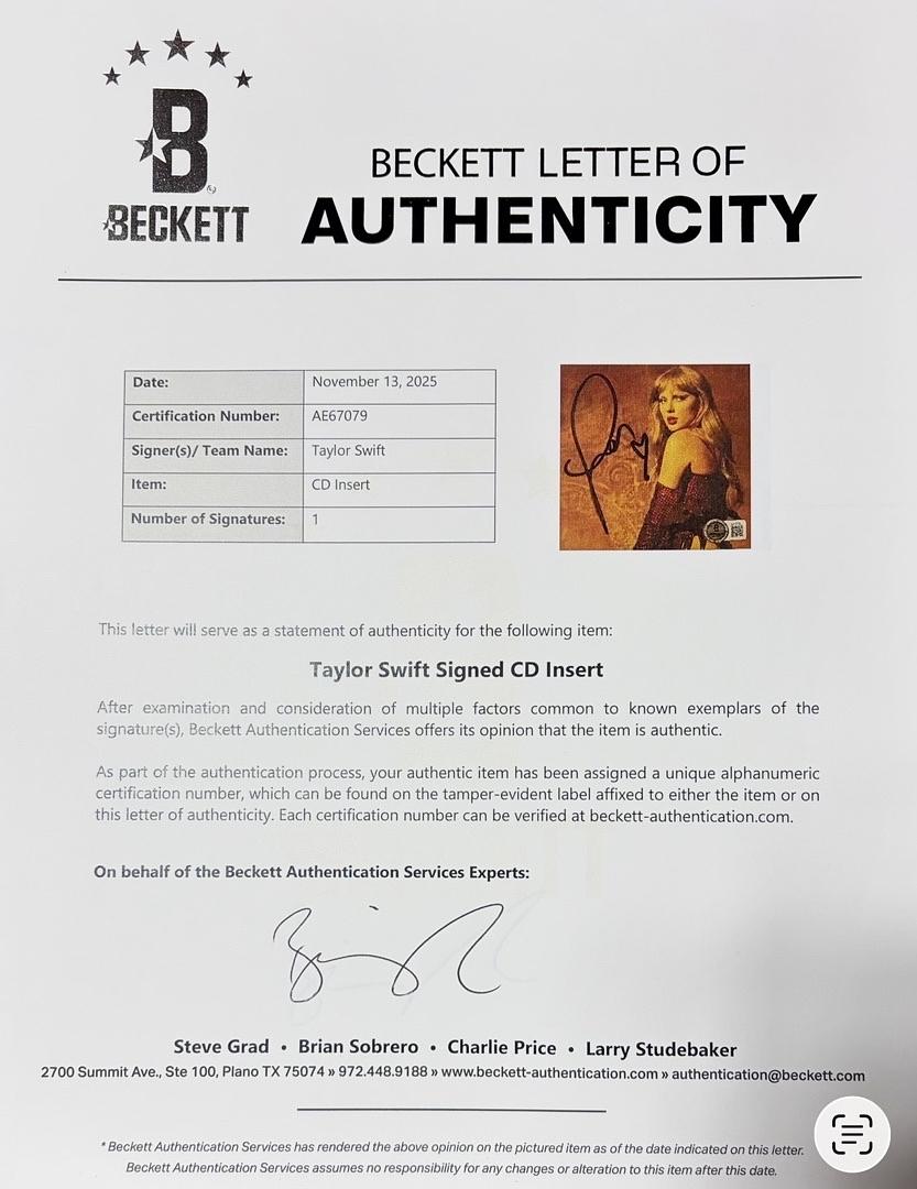 Taylor Swift matted, signed "Life of a Showgirl" CD Insert Photo 3 - Beckett COA with full LOA