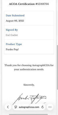 Gal Gadot Signed Funko Pop #172 (Wonder Woman) - ACOA