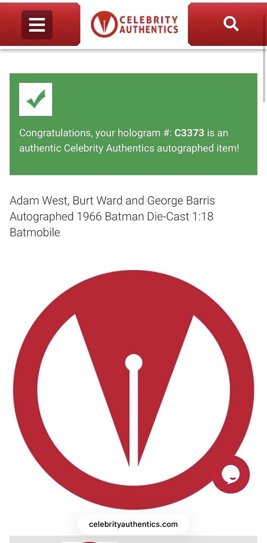 Adam West, Burt Ward and George Barris signed Batmobile #18/100 (Batman) - Celebrity Authentics COA