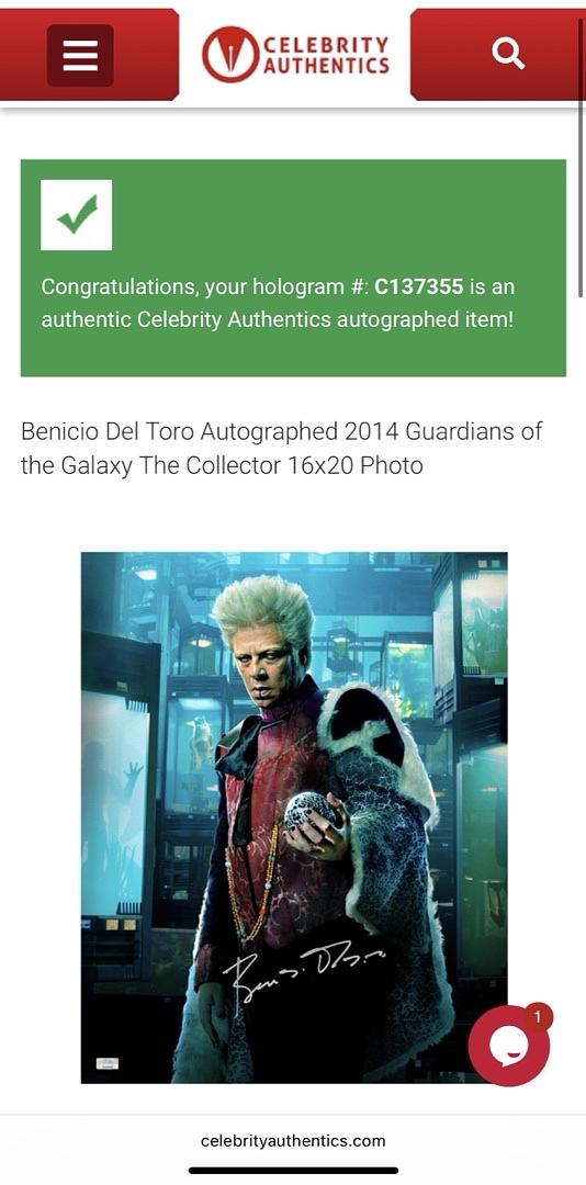 Benicio Del Toro signed 16x20 "Guardians of the Galaxy" - Celebrity Authentics COA