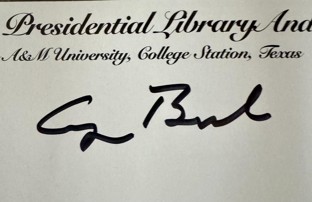 George HW Bush signed Bush Presidential Library 26x10 watercolor print - PENDING