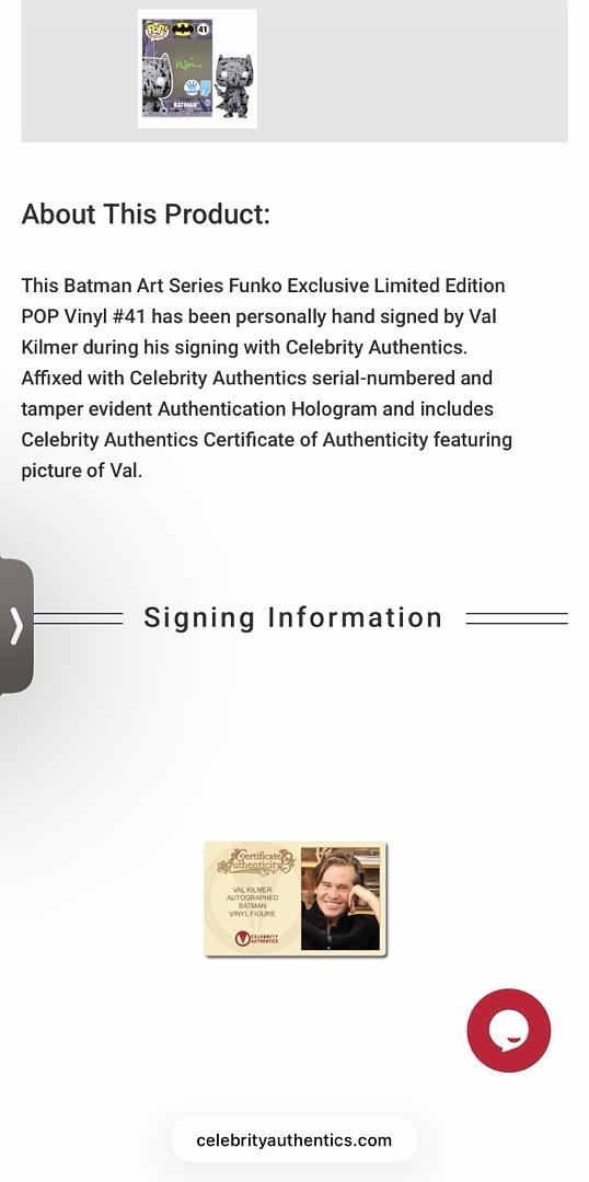 Val Kilmer Signed Funko Pop #41 Batman Art Series *RARE LIMITED EDITION* - Celebrity Authentics