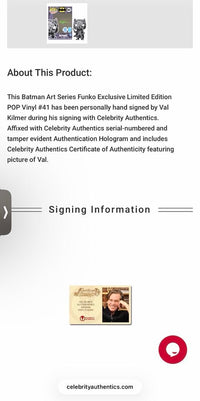 Val Kilmer Signed Funko Pop #41 Batman Art Series *RARE LIMITED EDITION* - Celebrity Authentics