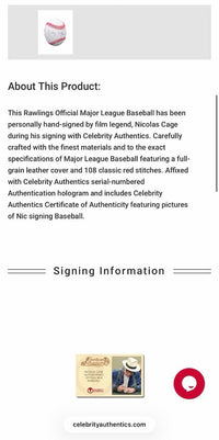 Nicholas Cage signed baseball *RARE* - Celebrity Authentics