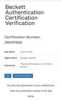 Michael Douglas Signed License Plate (Falling Down) - Beckett COA