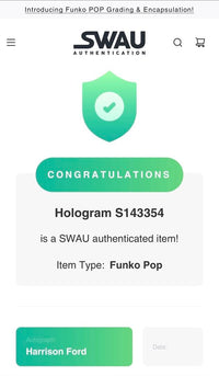 Harrison Ford Signed Funko Pop #1350 Indiana Jones - SWAU COA