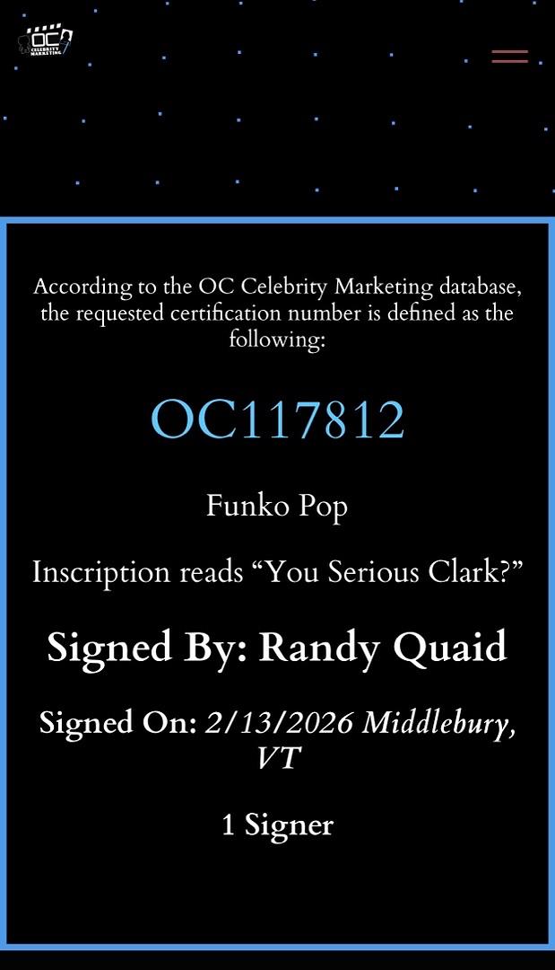 Randy Quaid National Lampoons Christmas Vacation Signed Funko #243 w/quote  - OC Celebrity Marketing