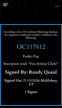 Randy Quaid National Lampoons Christmas Vacation Signed Funko #243 w/quote  - OC Celebrity Marketing