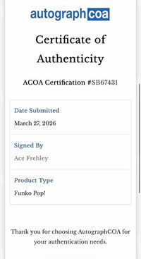Ace Frehley Signed Funko Pop #123 "The Spaceman" (KISS) - ACOA COA