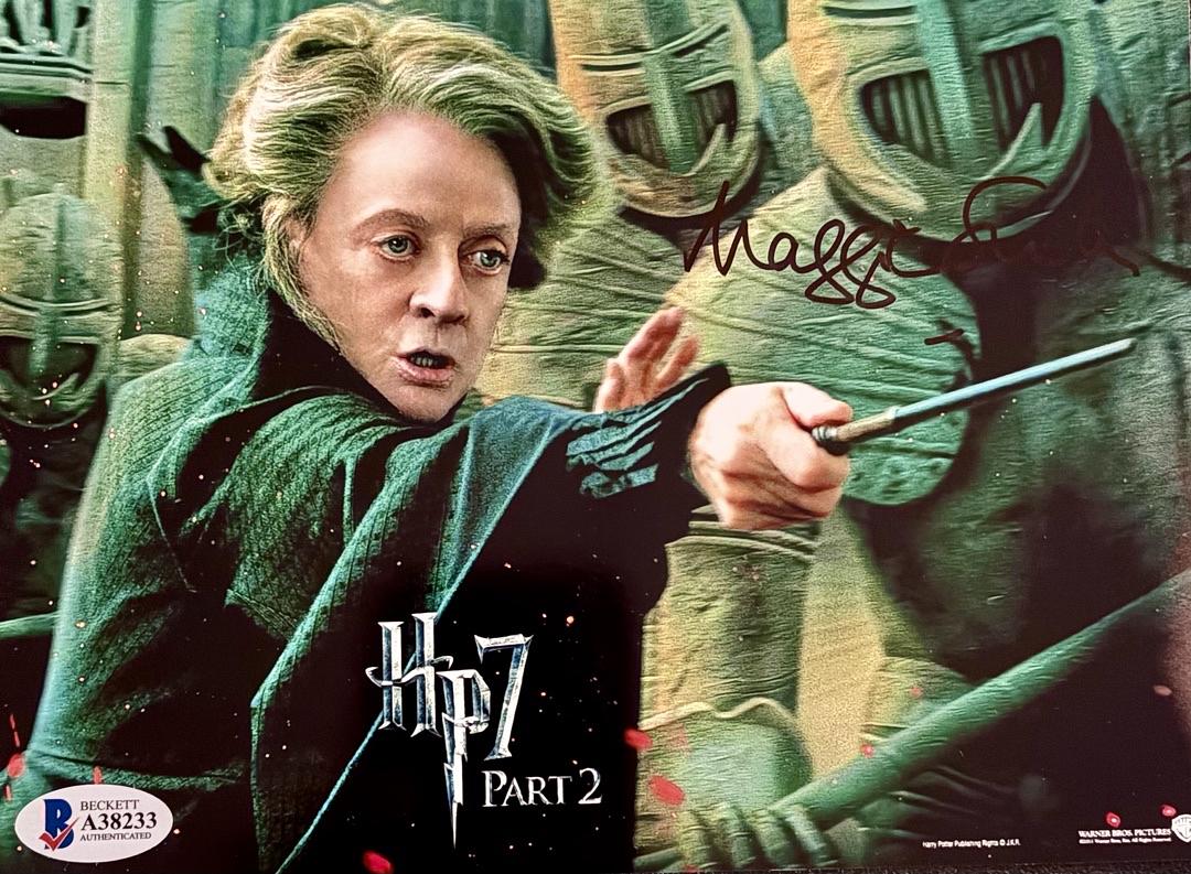 Maggie Smith signed 8x6 photo Professor Mcgonagall (Harry Potter) - Full Beckett Letter *RARE*