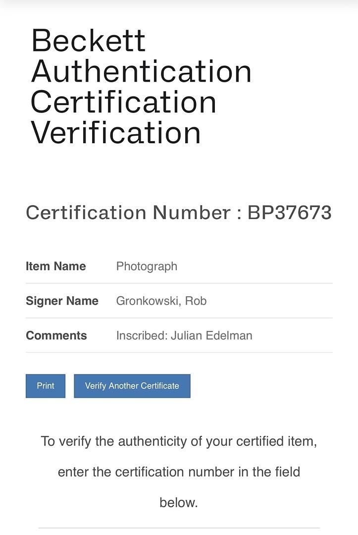 Rob Gronkowski and Julian Edelman (Patriots) signed 11x17 - Beckett COA