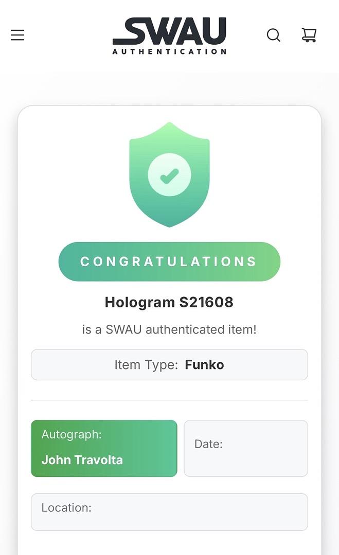 John Travolta Signed Funko Pop #55 Sandy Olsson (Grease)  - SWAU COA