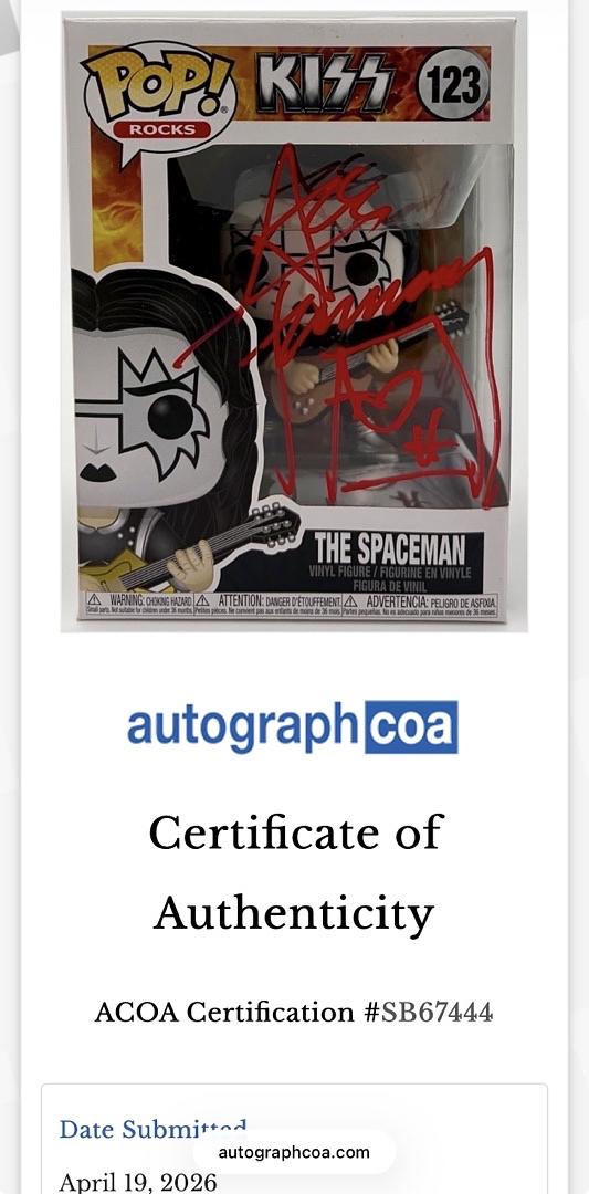 Ace Frehley Signed Funko Pop #123 "The Spaceman" (KISS) - ACOA COA