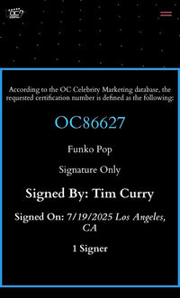 Tim Curry Signed Funko Pop #55 "Pennywise" (IT) - OC Celebrity Marketing COA