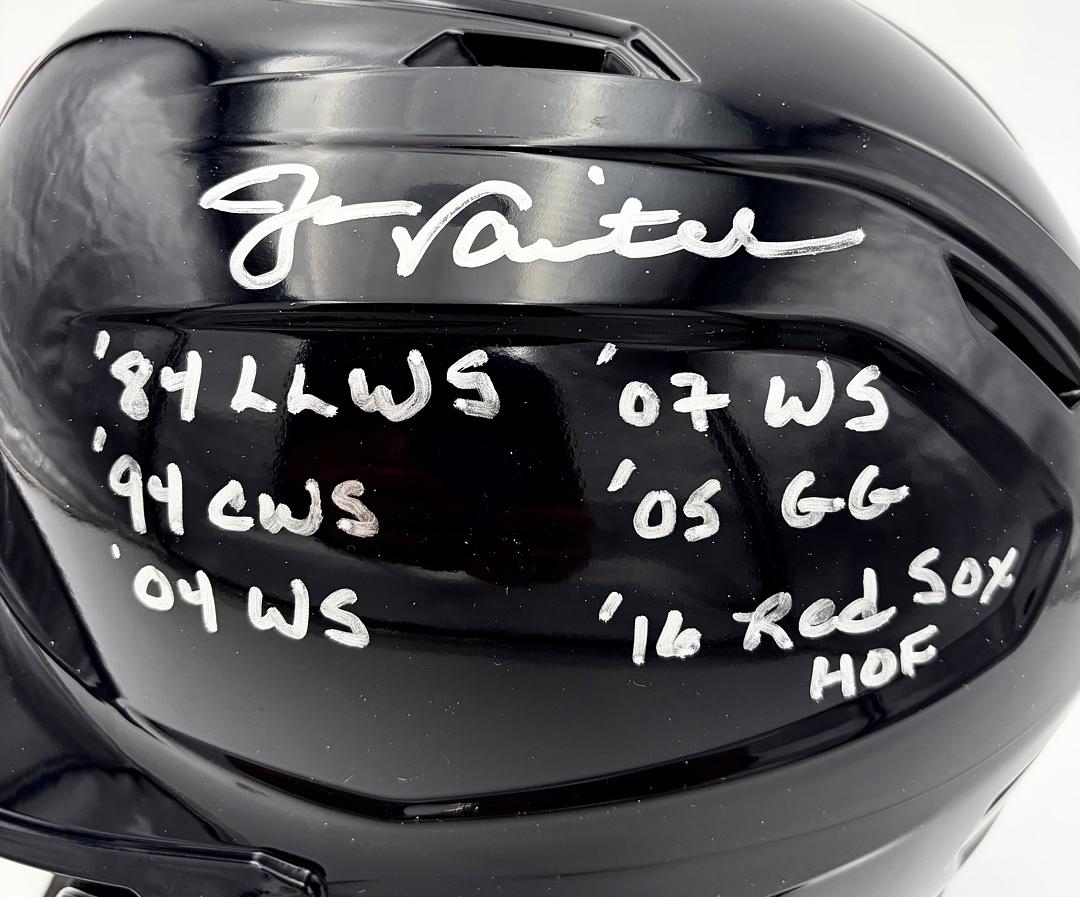 Jason Varitek signed full size replica batters helmet w/multiple inscriptions (Red Sox) - JSA COA