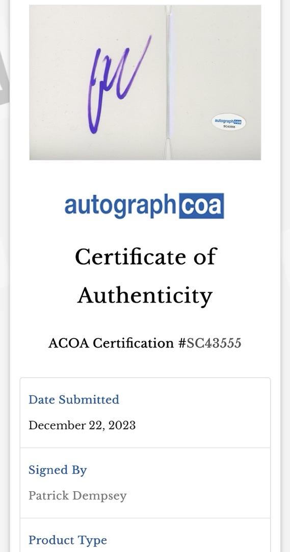Patrick Dempsey signed Funko #1075 "Grey's Anatomy" - ACOA COA