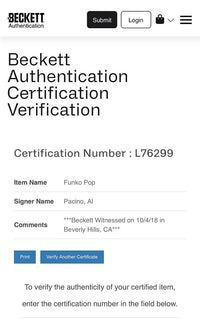 Al Pacino Signed Funko Pop #390 (Godfather) - Beckett COA