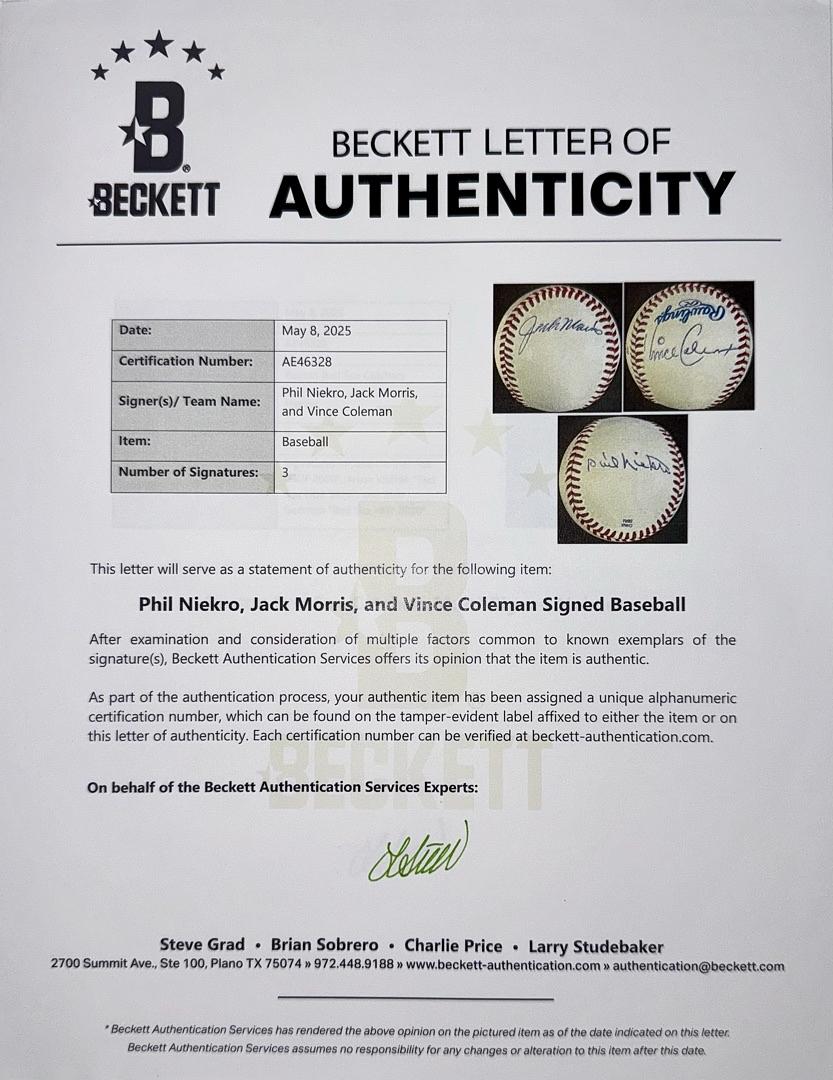 Multi-signed baseball Ron Guidry, Dale Murphy, Jack Morris, Phil Niekro, Lee Smith and Vince Coleman w/Beckett COA