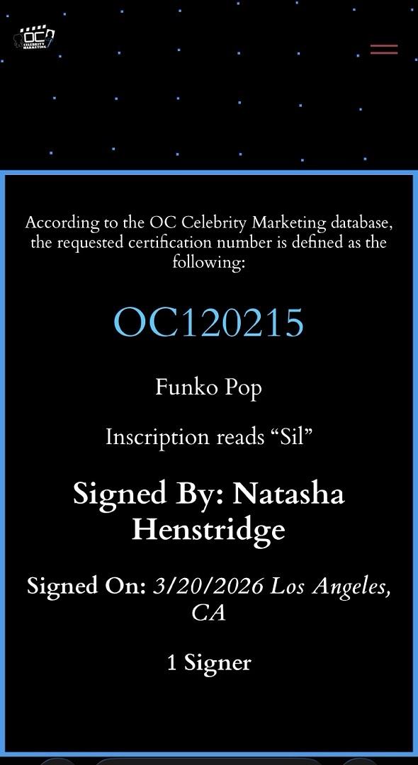 Natasha Henstridge signed "Sil" Funko #1906 (Species) - OC Celebrity Marketing COA