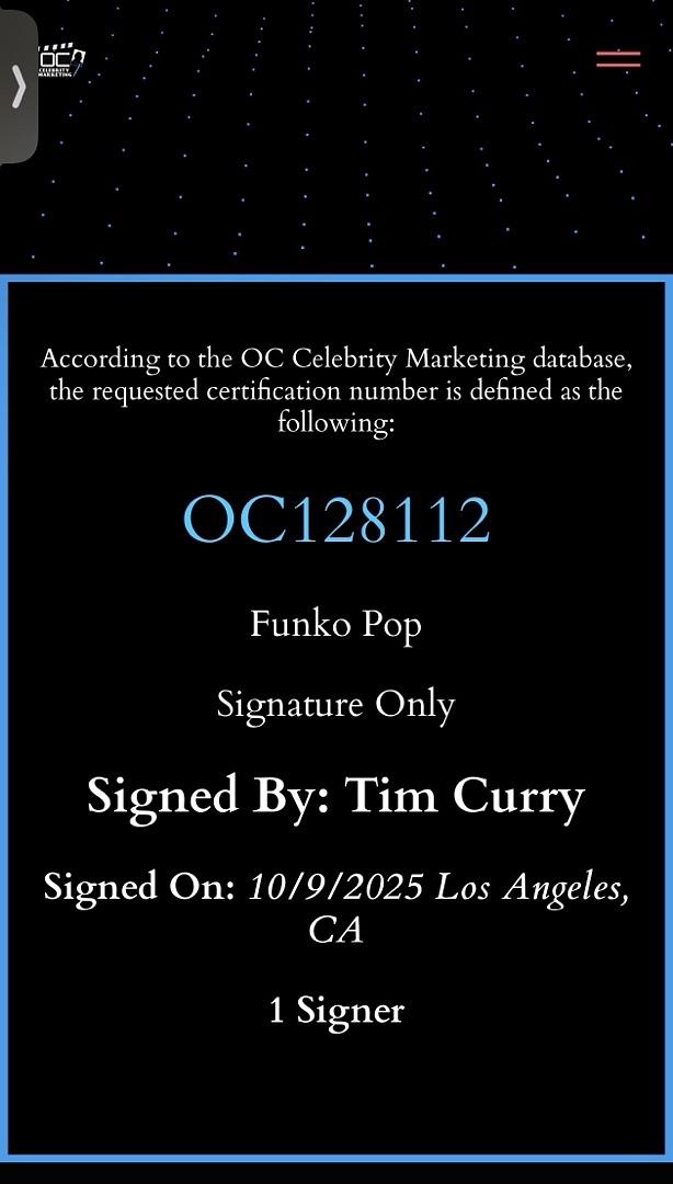 Tim Curry signed Funko #1912 "Frank-N-Furter" (Rocky Horror Picture Show) - OC Celebrity Marketing