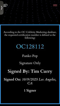 Tim Curry signed Funko #1912 "Frank-N-Furter" (Rocky Horror Picture Show) - OC Celebrity Marketing