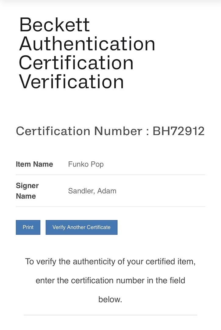 Adam Sandler Signed Funko Pop #889 "Billy Madison" - Beckett COA