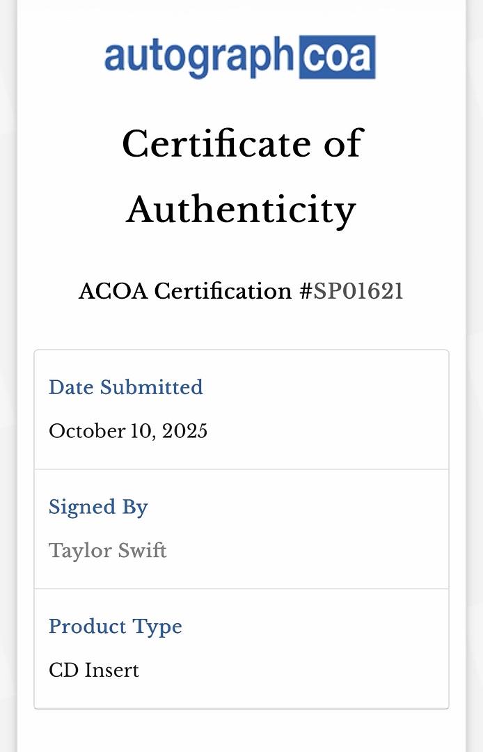 Taylor Swift Custom Framed & Signed CD Insert (The Life if a Showgirl) Photo #1 - ACOA COA